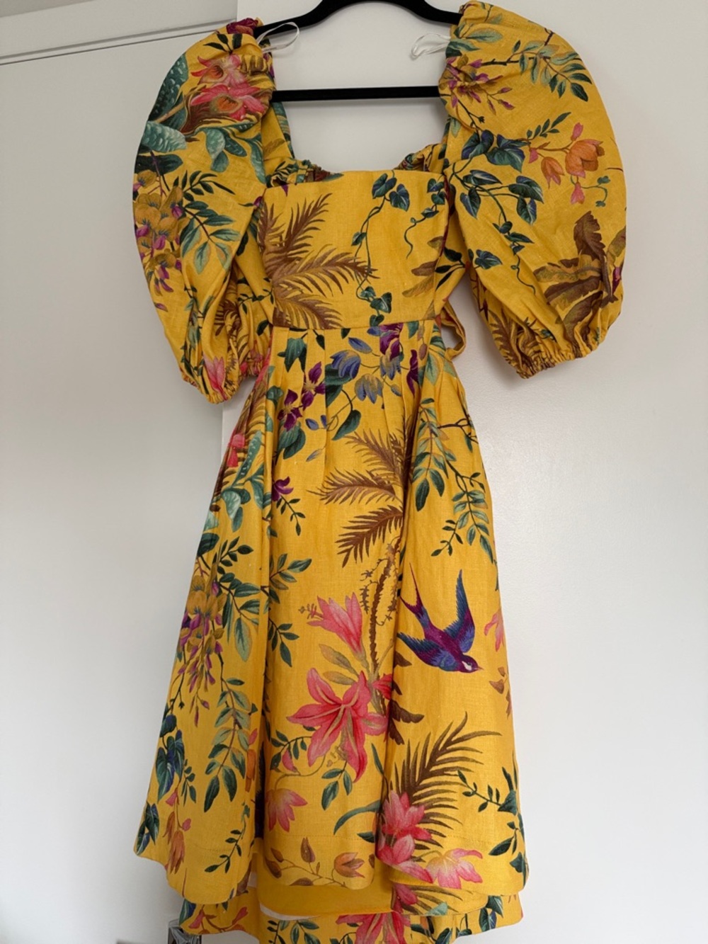Zimmermann Yellow Floral Backless Puff-Sleeve Dress
